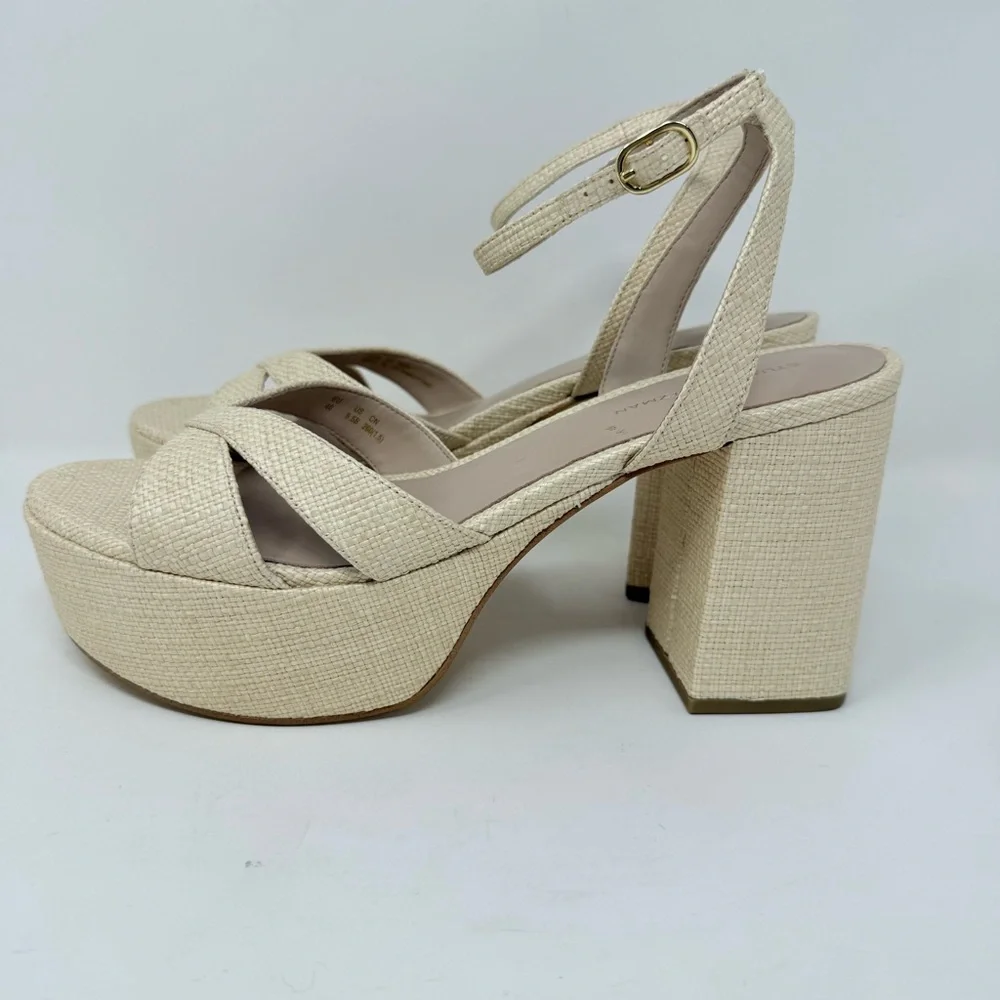 New Stuart Weitzman Miami Mid Platform Sandals Natural Sz 9.5